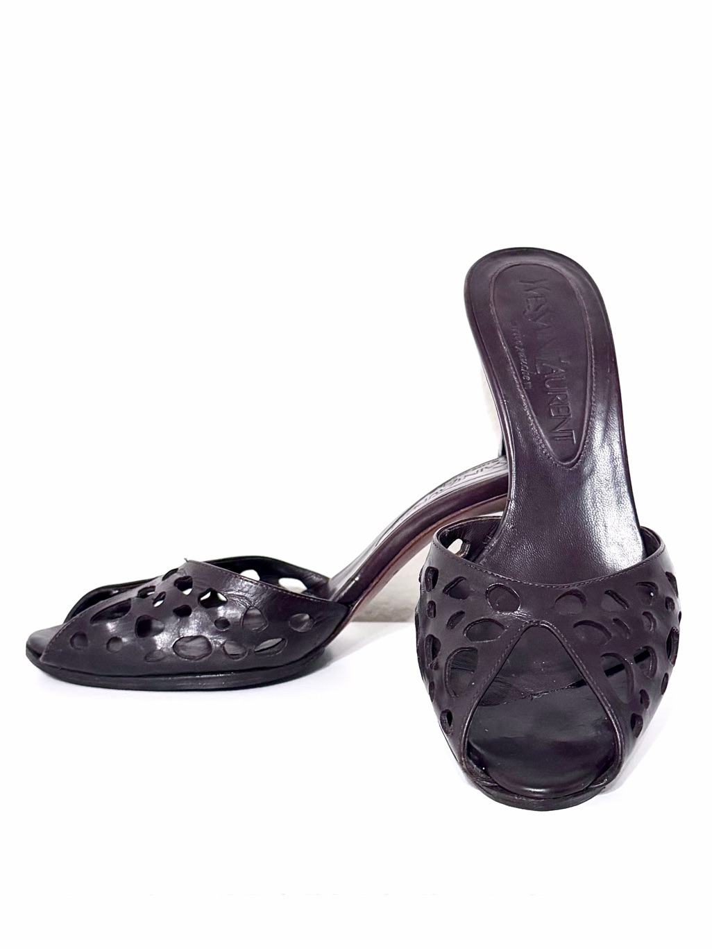 Vintage Yves Saint Laurent 2002 Rive Gauche Leather Slip-On Slide Heels | 34 1/2